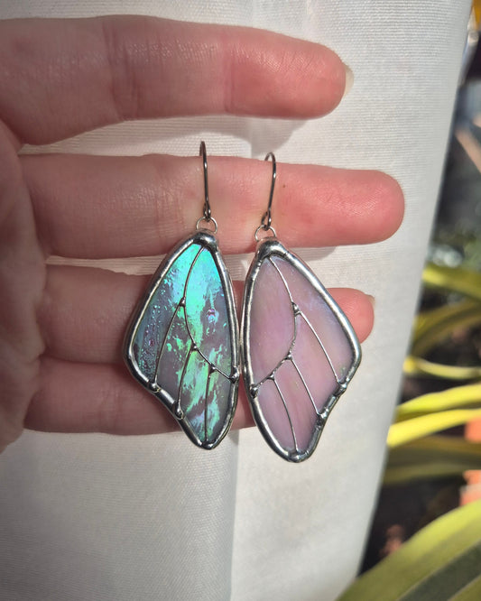 Pink Iridescent Butterfly Wing Earrings