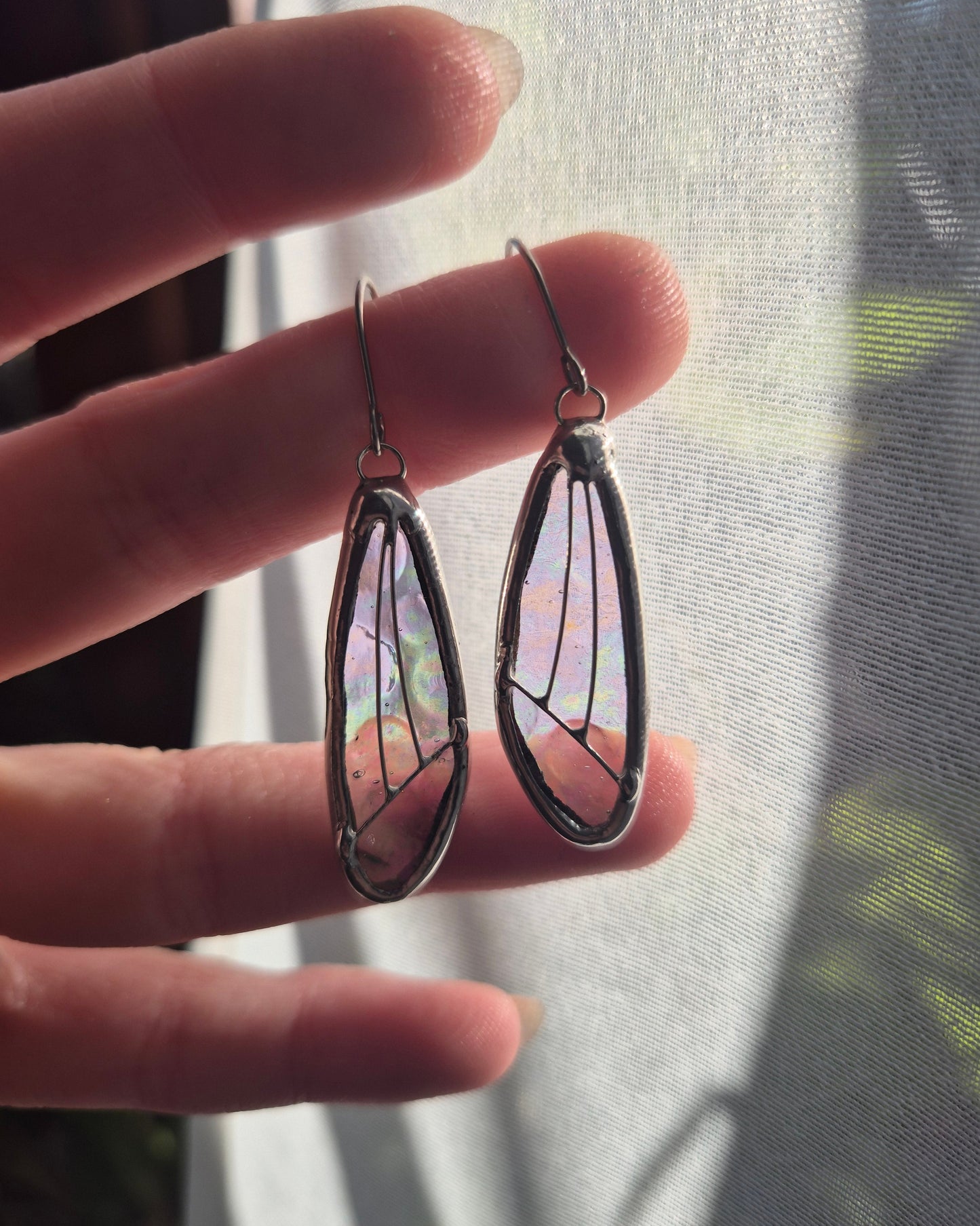 Clear Iridescent Small Wing Earrings