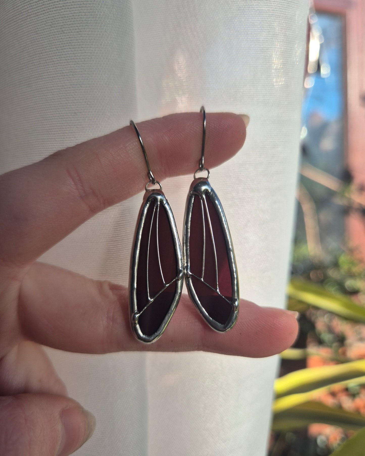 Burgundy Wispy Small Wing Earrings