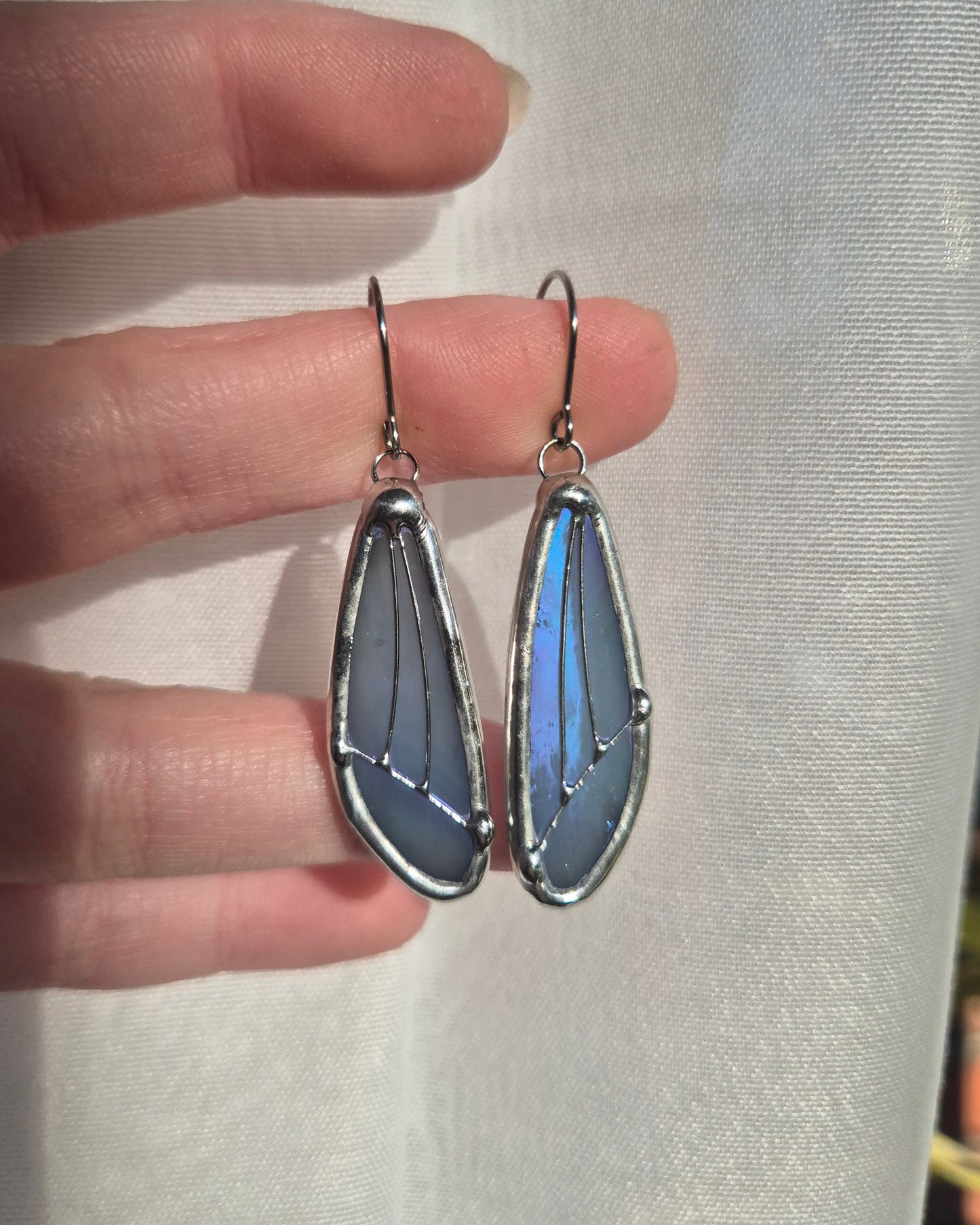 Baby Blue Iridescent Small Wing Earrings