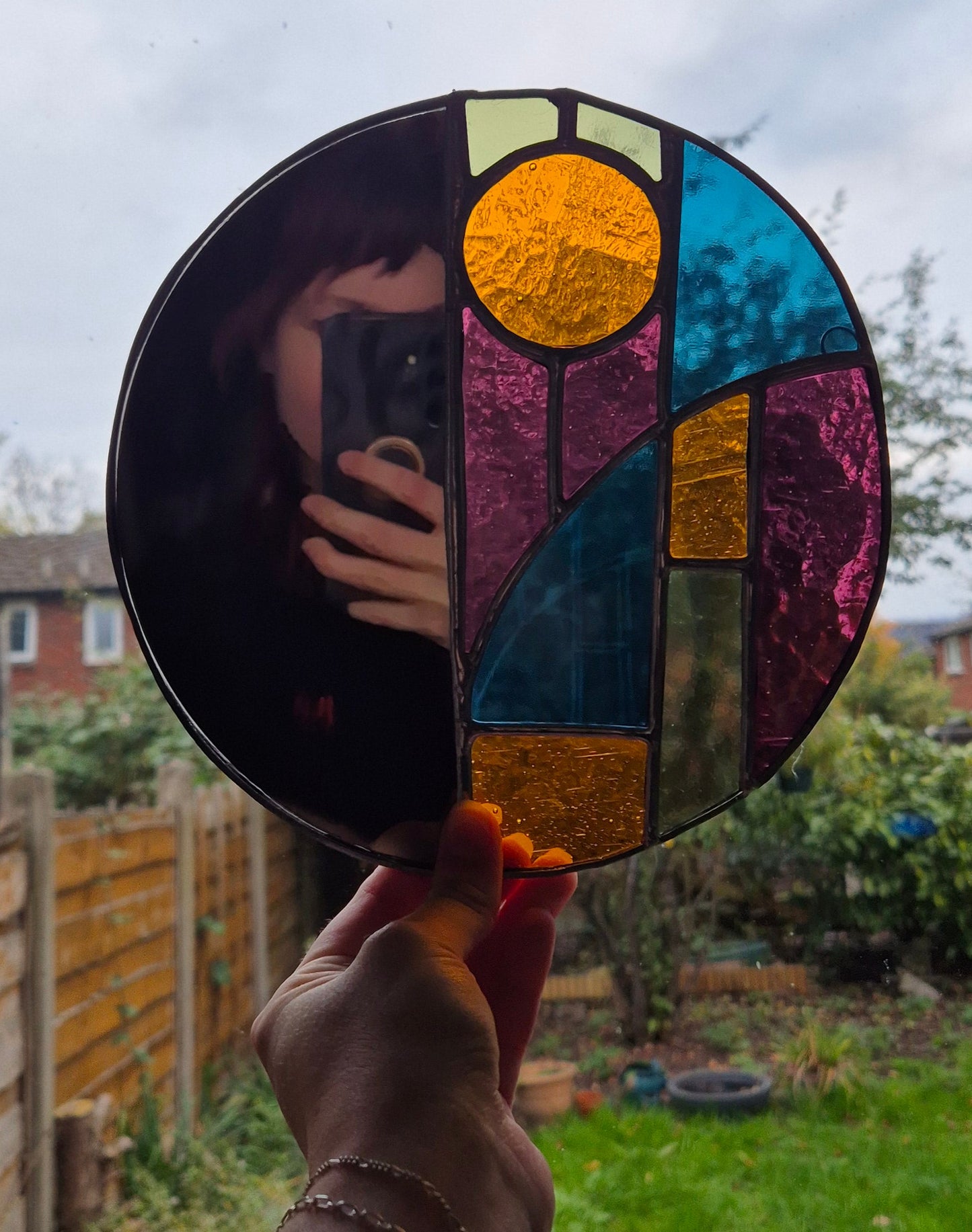 Art Deco Style Stained Glass Round Mirror