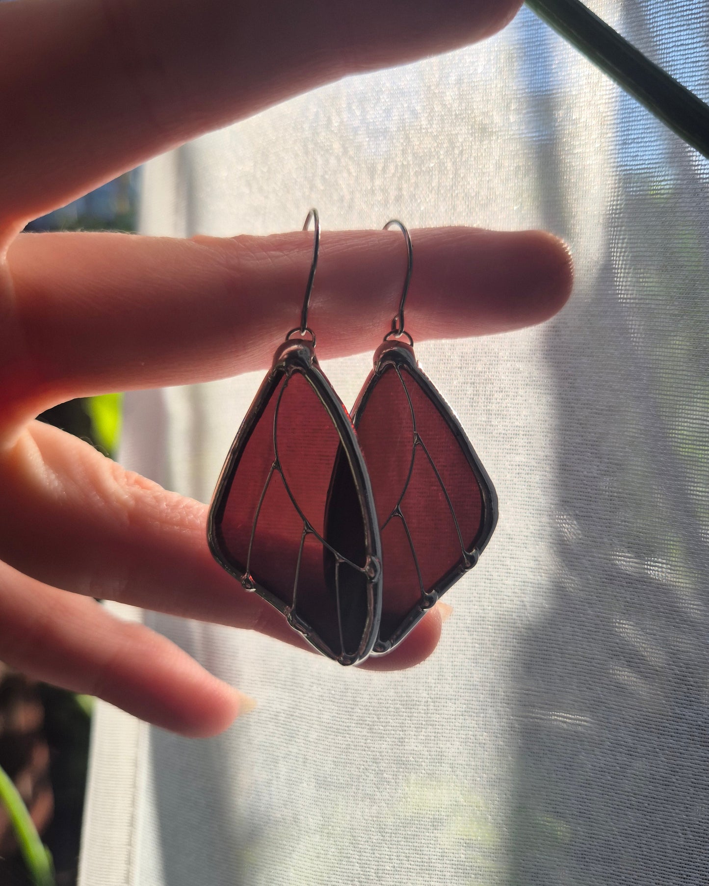 Burgundy Wispy Butterfly Wing Earrings