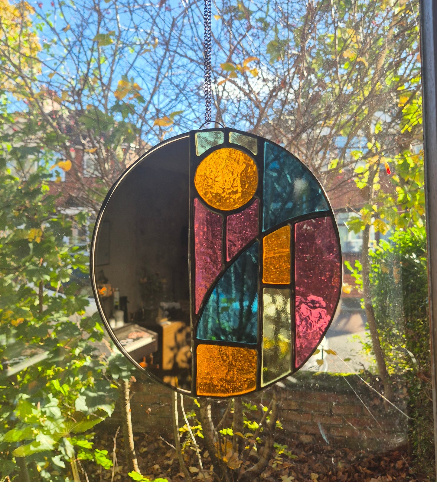 Art Deco Style Stained Glass Round Mirror