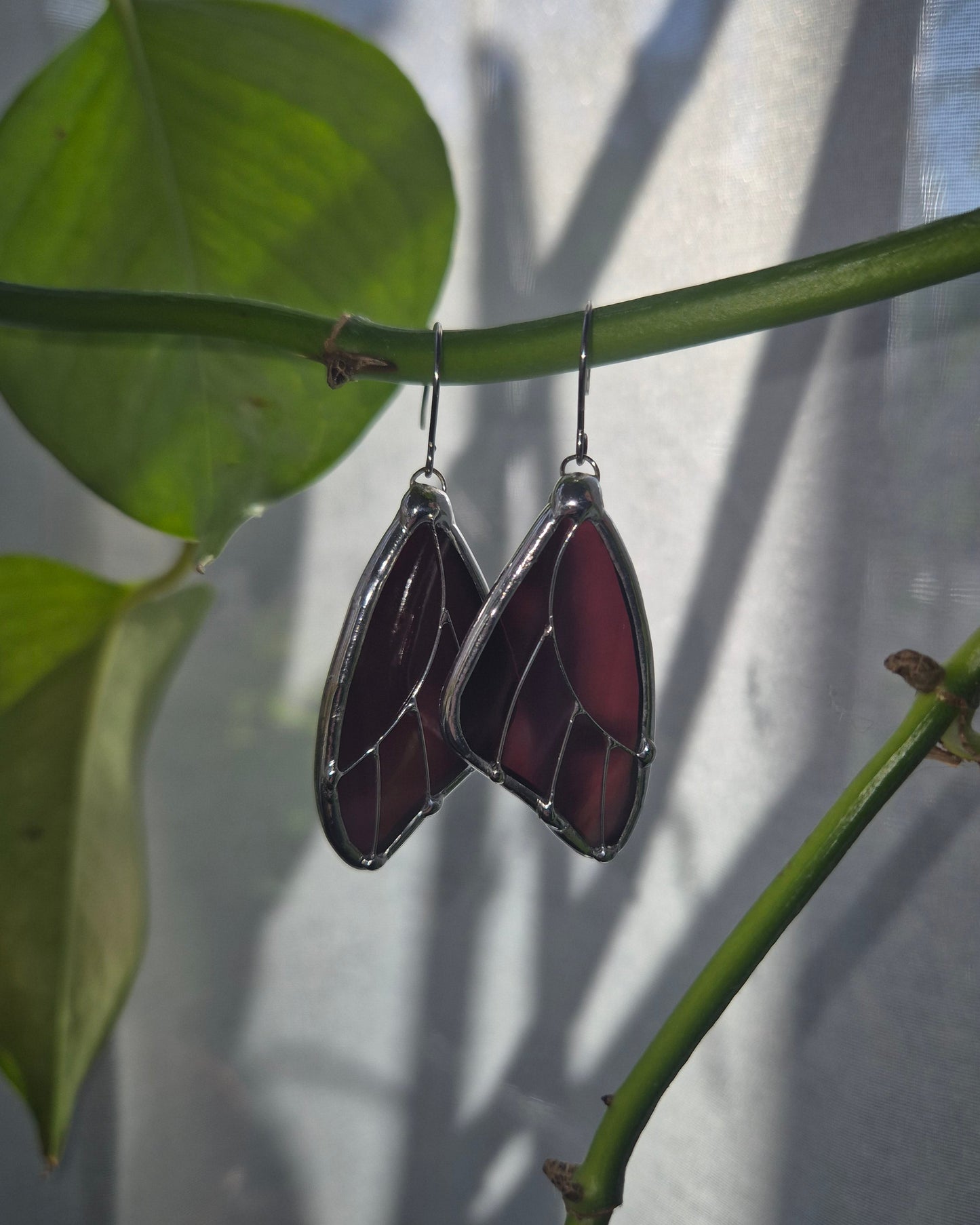 Burgundy Wispy Butterfly Wing Earrings