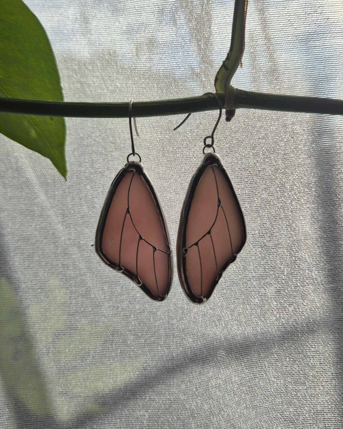 Pink Iridescent Butterfly Wing Earrings