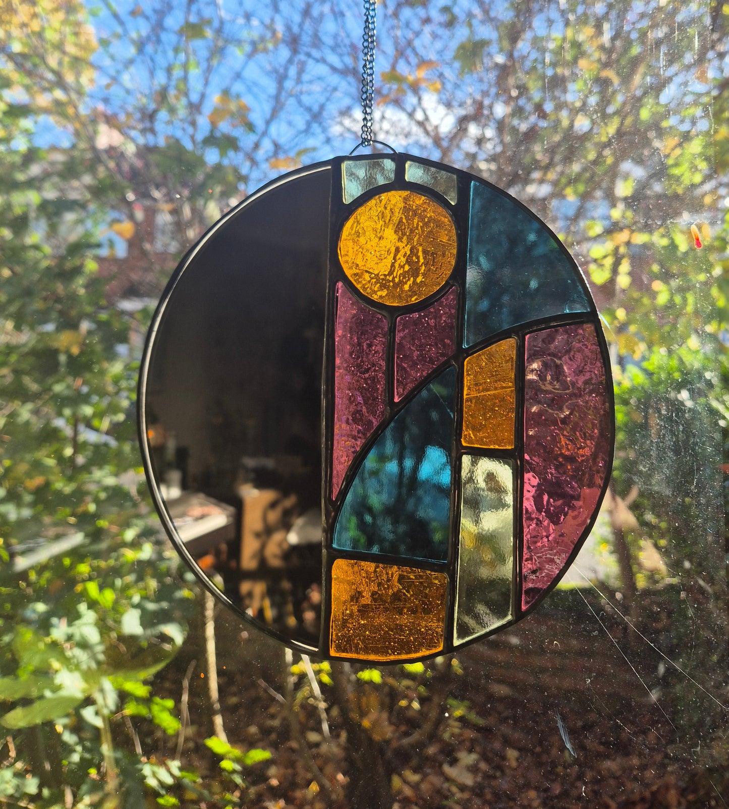 Art Deco Style Stained Glass Round Mirror