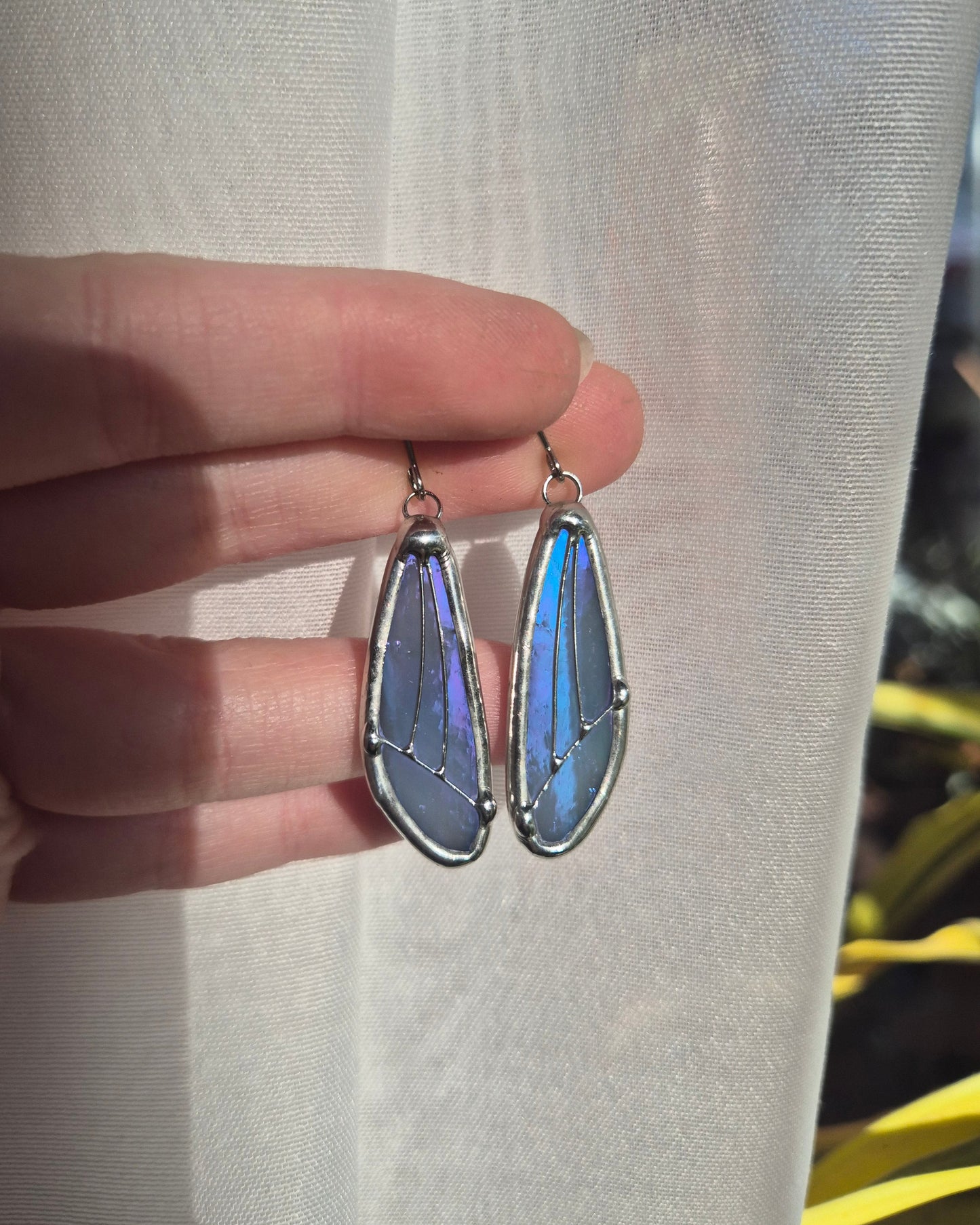 Baby Blue Iridescent Small Wing Earrings