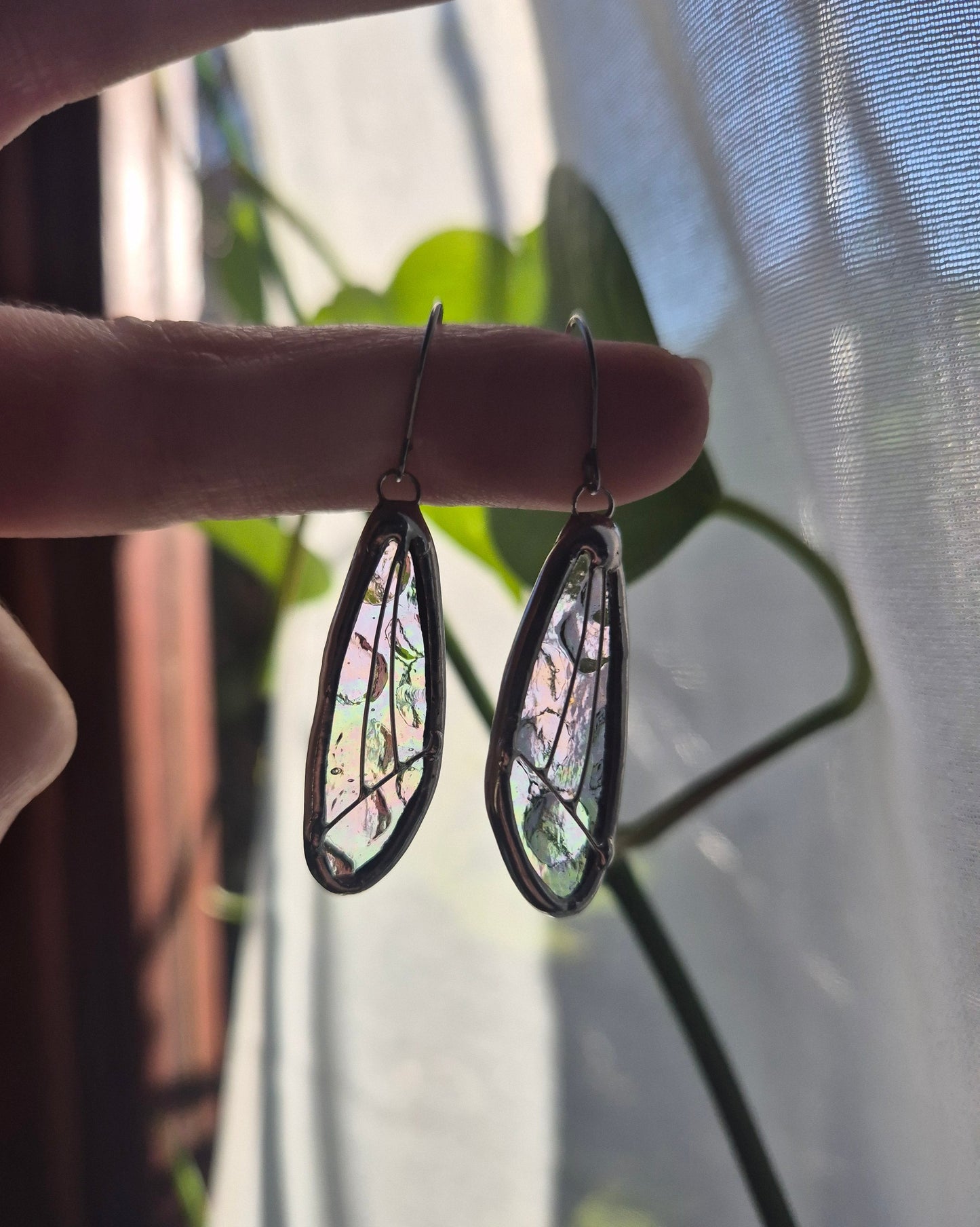 Clear Iridescent Small Wing Earrings