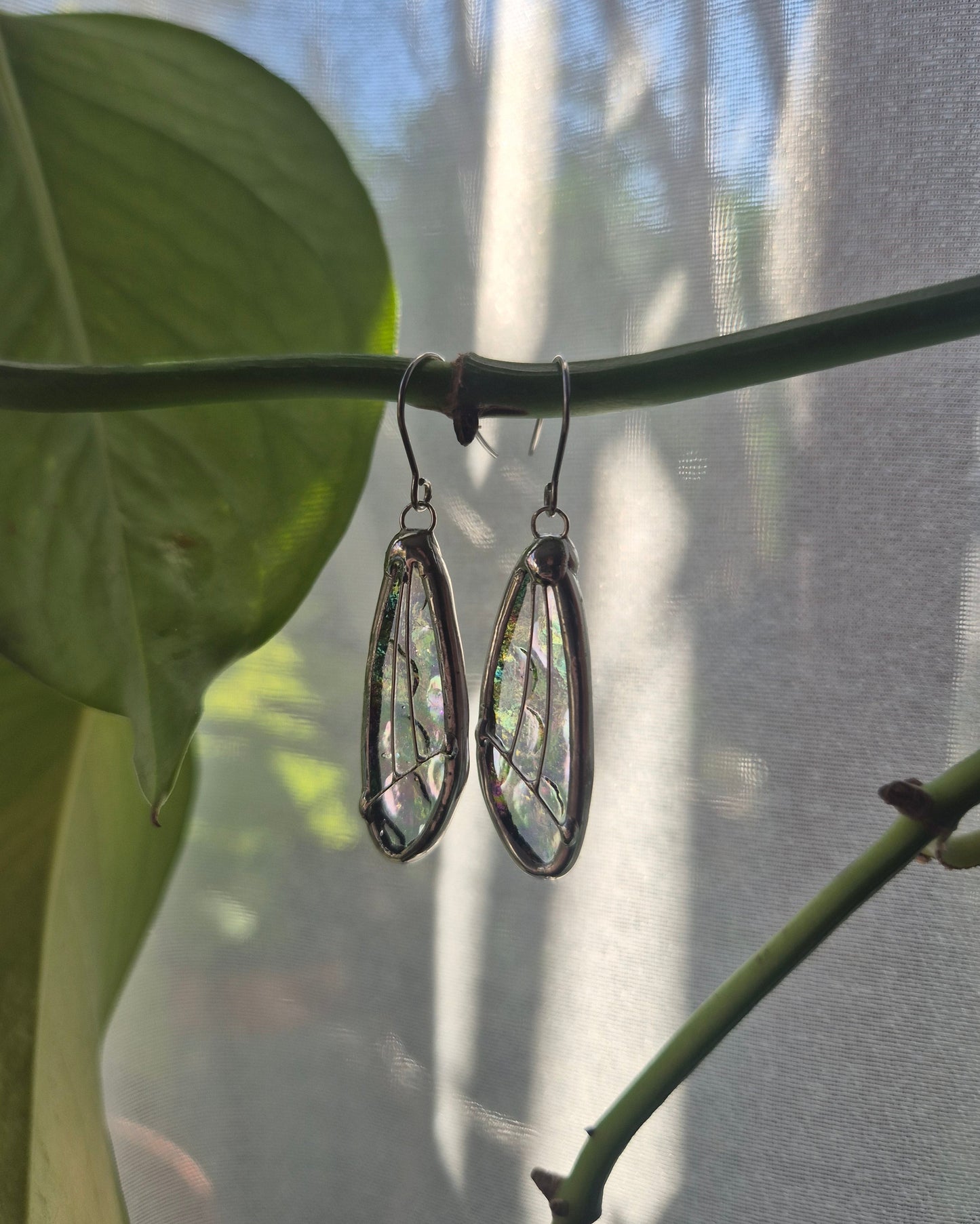 Clear Iridescent Small Wing Earrings