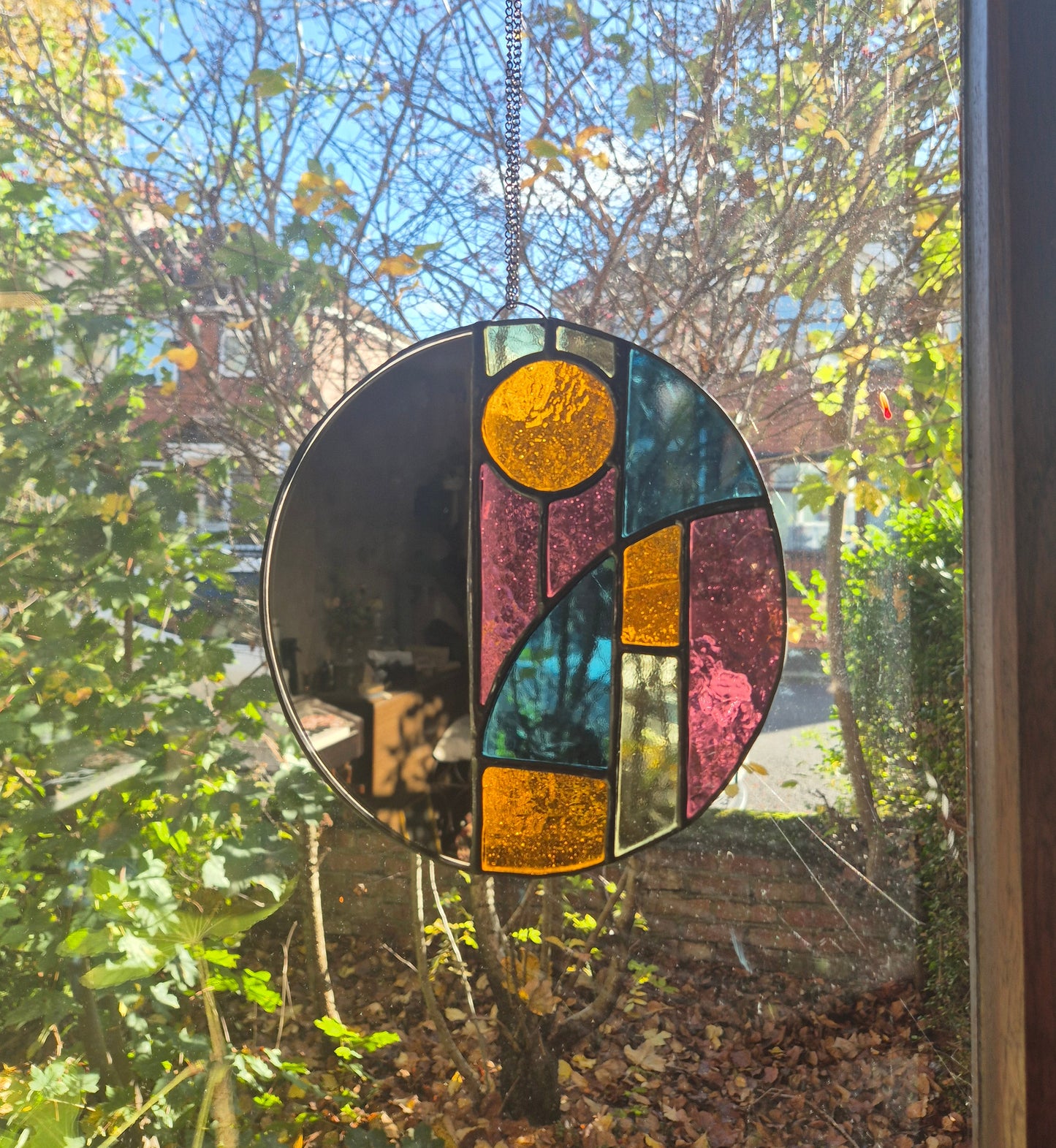 Art Deco Style Stained Glass Round Mirror