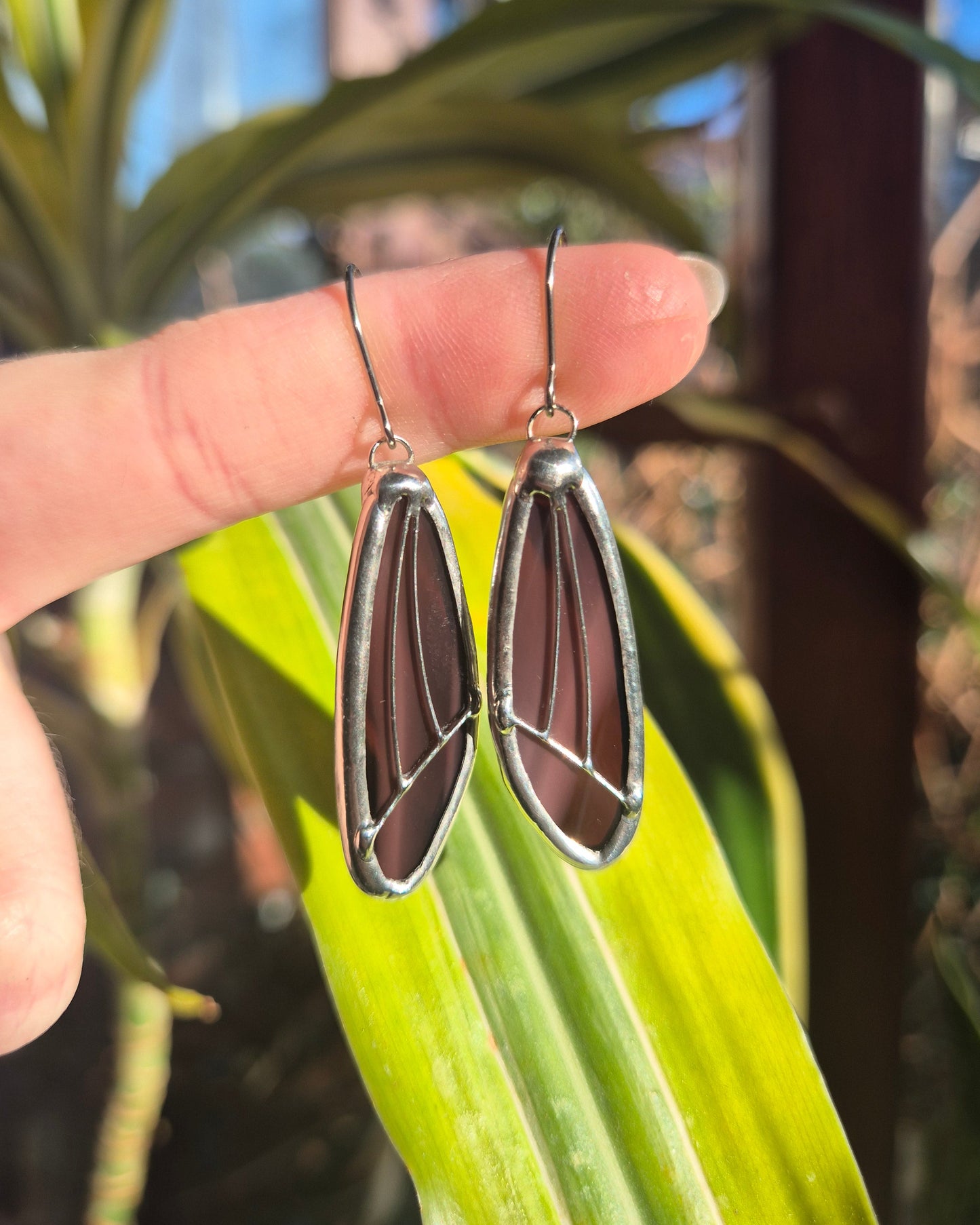 Burgundy Wispy Small Wing Earrings