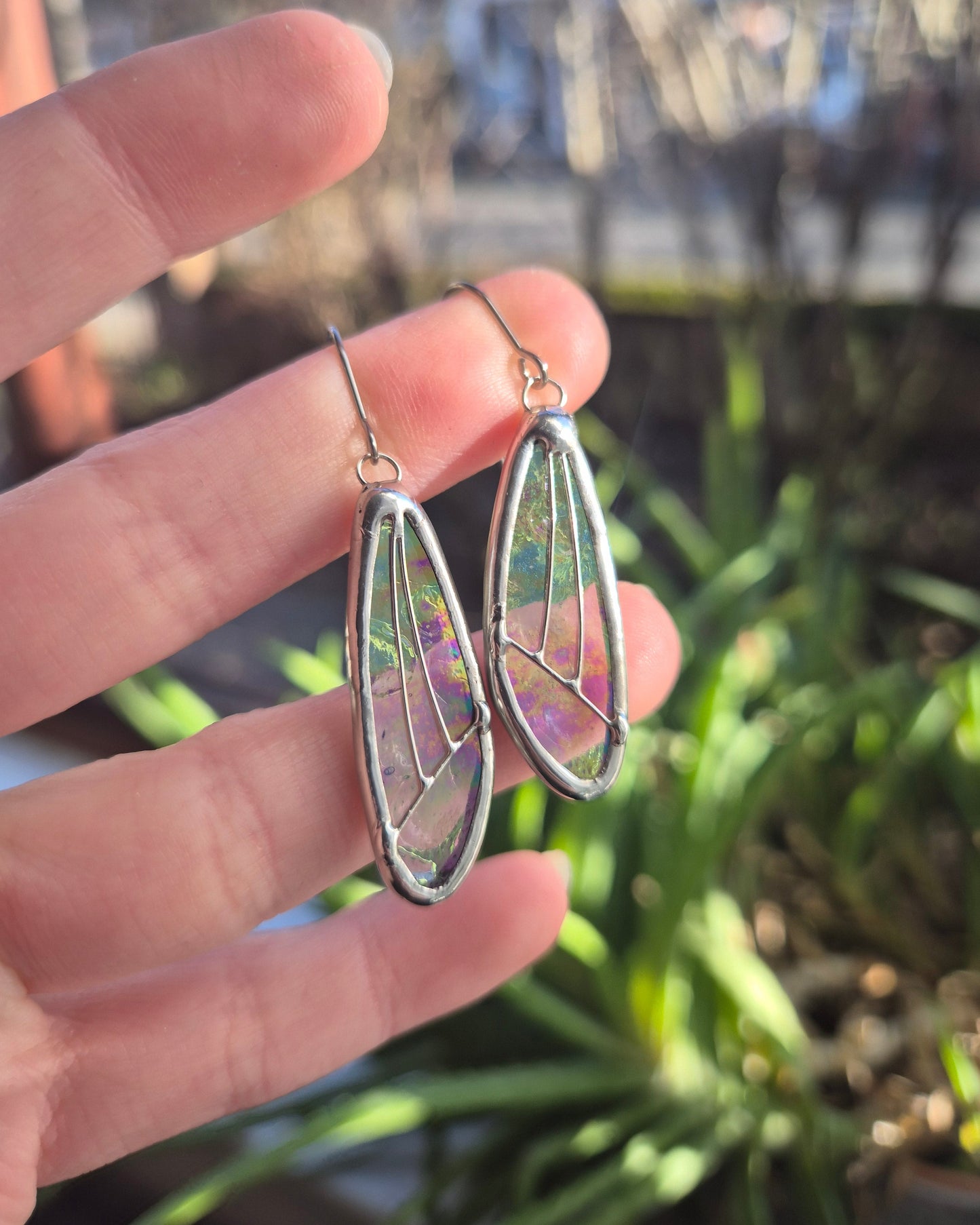 Clear Iridescent Small Wing Earrings