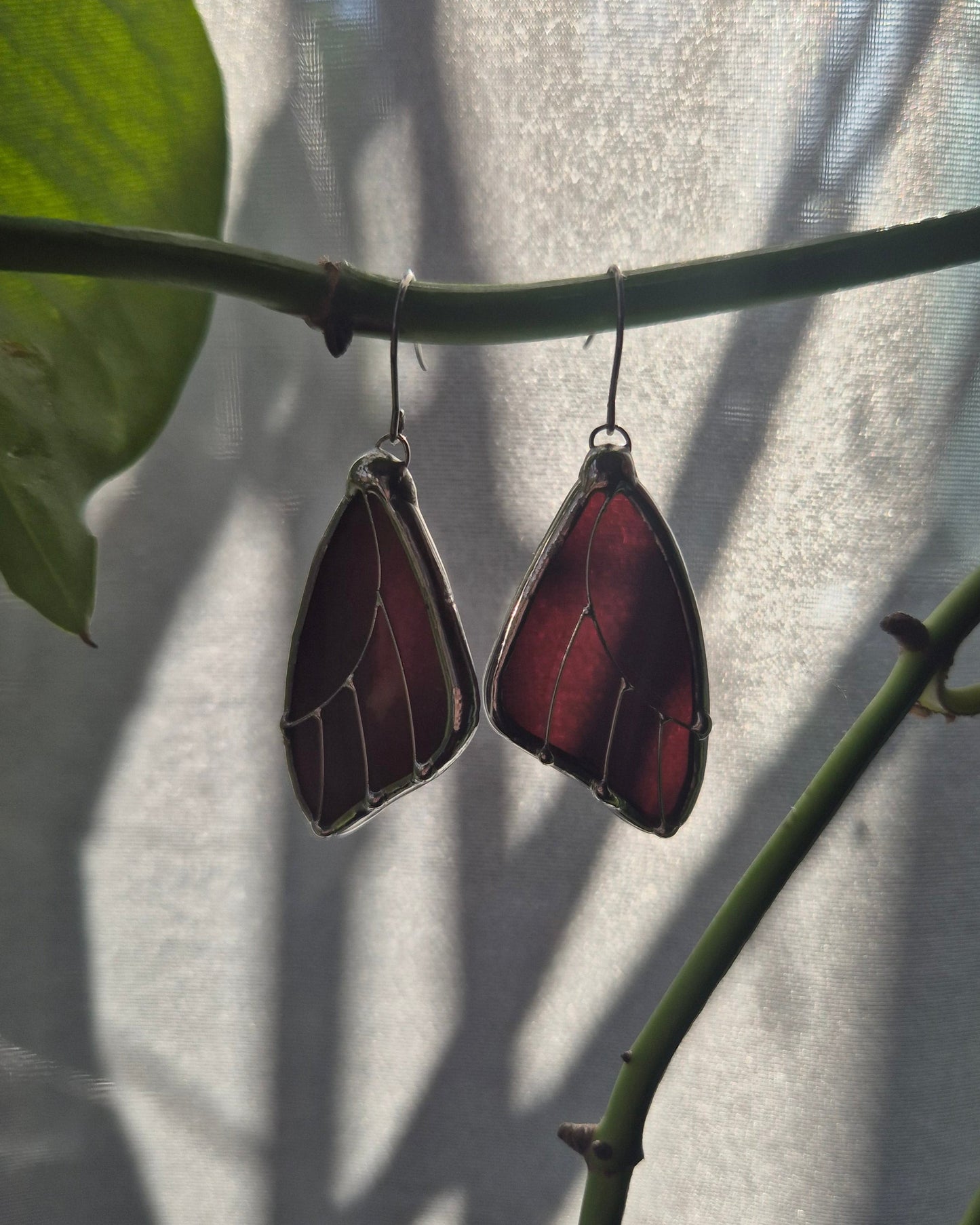 Burgundy Wispy Butterfly Wing Earrings