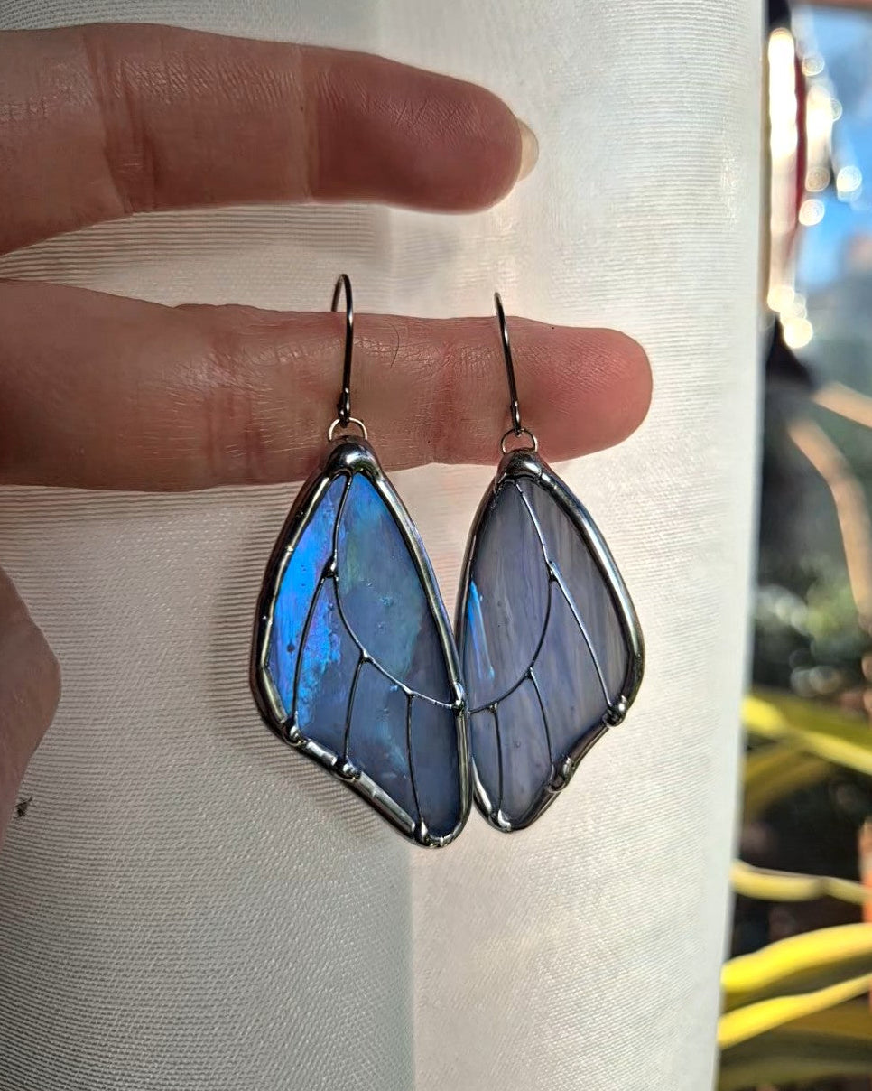 Baby Blue Iridescent Butterfly Wing Earrings