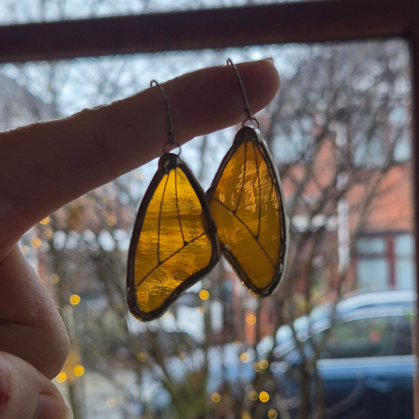 Amber Wispy Butterfly Wing Earrings