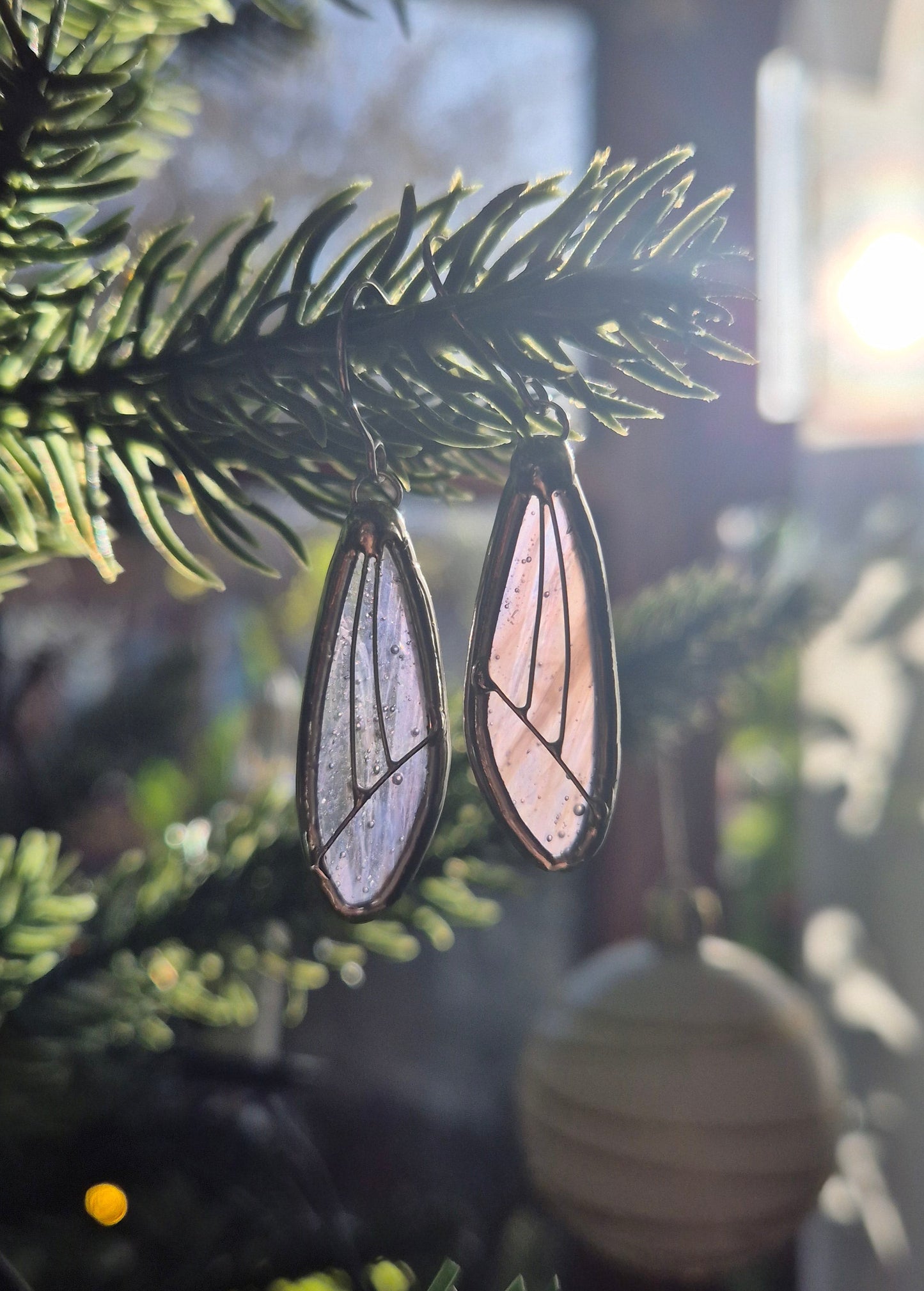 Pink Iridescent Wing Earrings