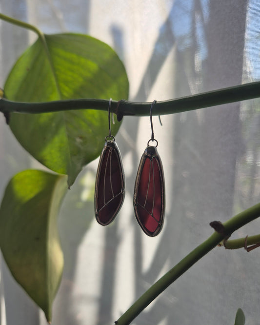Burgundy Wispy Small Wing Earrings