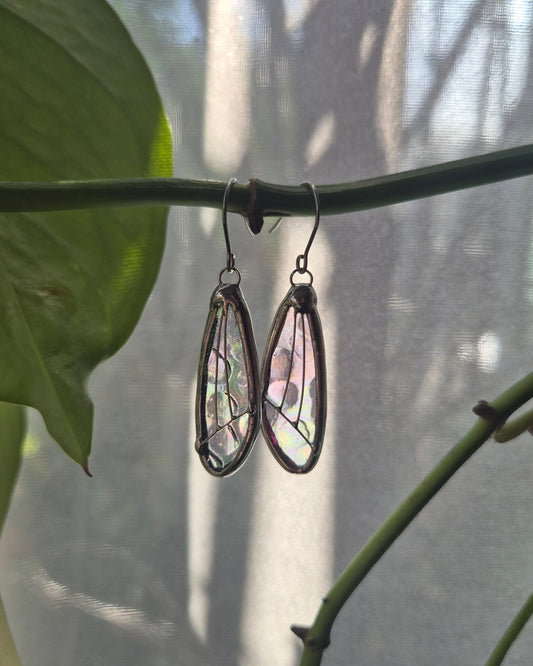 Clear Iridescent Small Wing Earrings