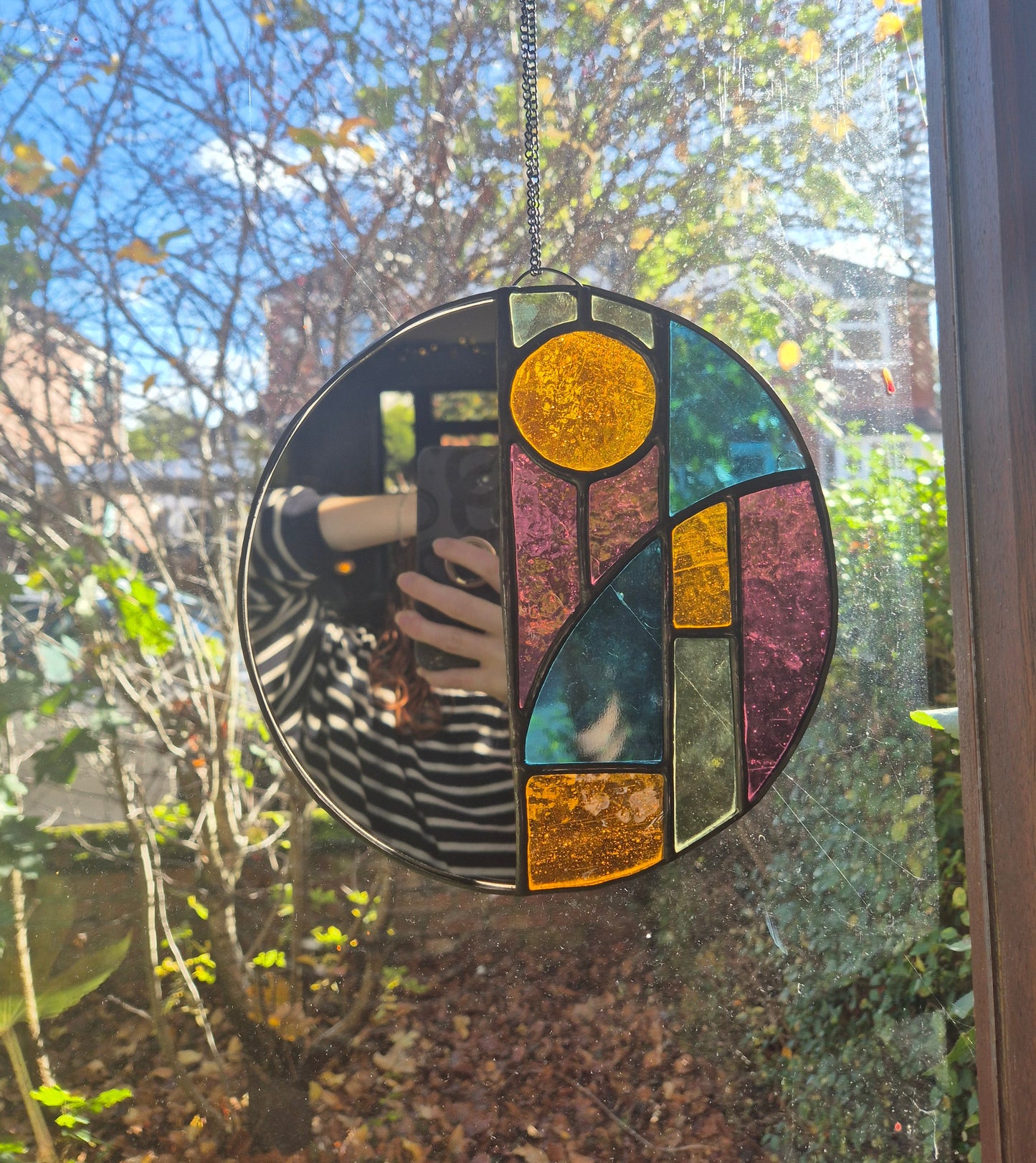 Art Deco Style Stained Glass Round Mirror