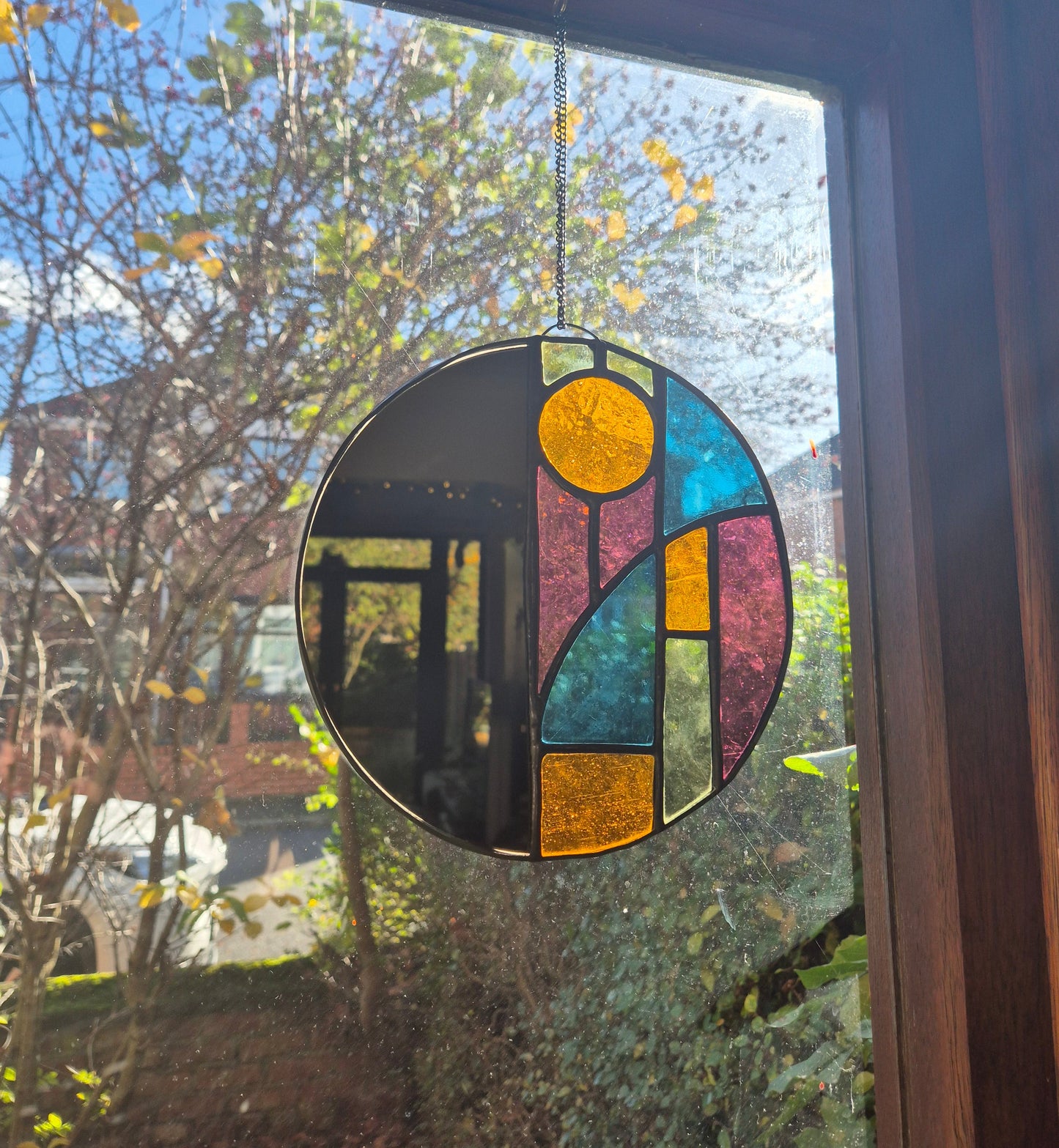 Art Deco Style Stained Glass Round Mirror