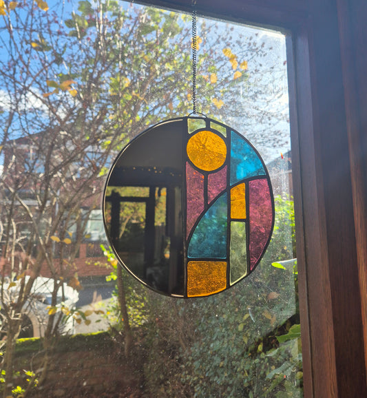 Art Deco Style Stained Glass Round Mirror