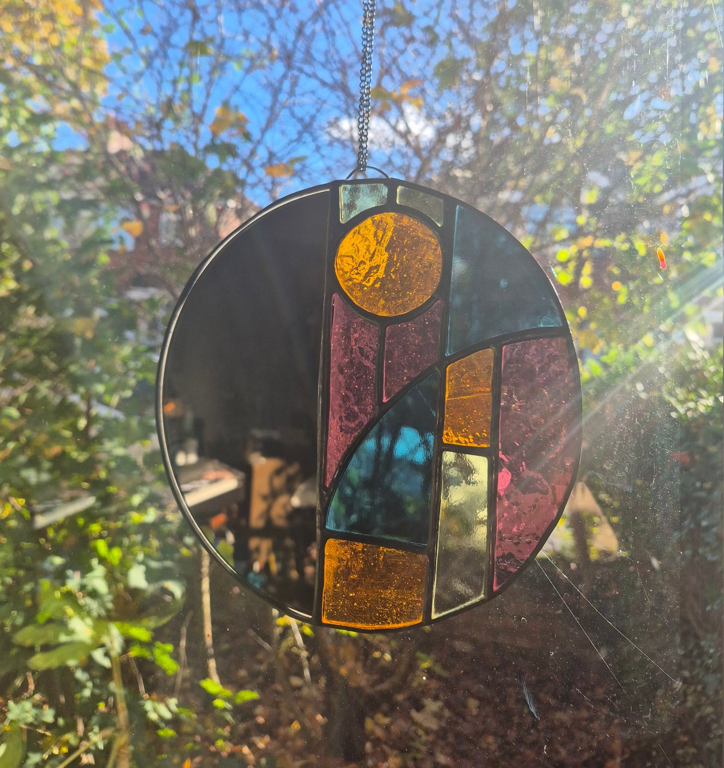Art Deco Style Stained Glass Round Mirror
