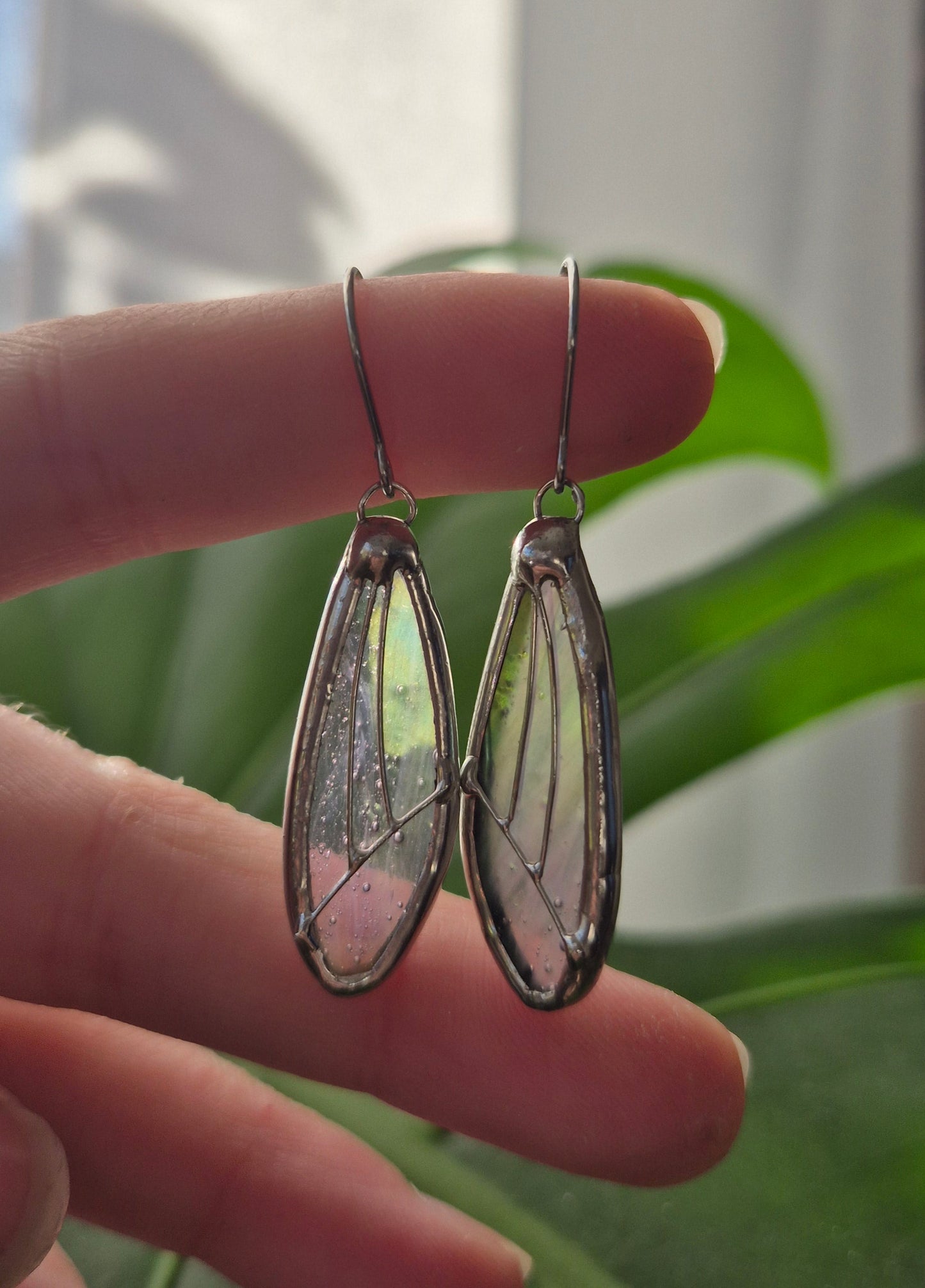 Pink Iridescent Wing Earrings