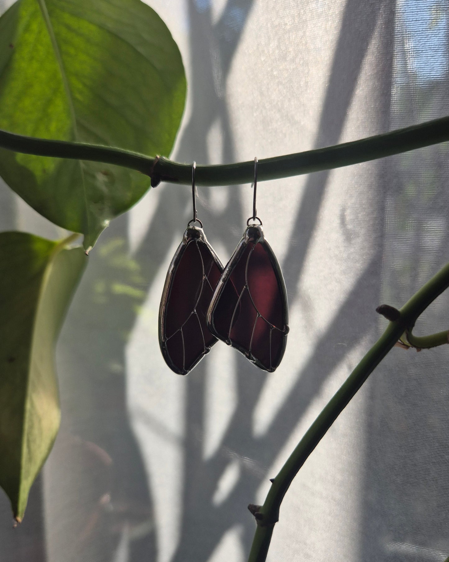 Burgundy Wispy Butterfly Wing Earrings