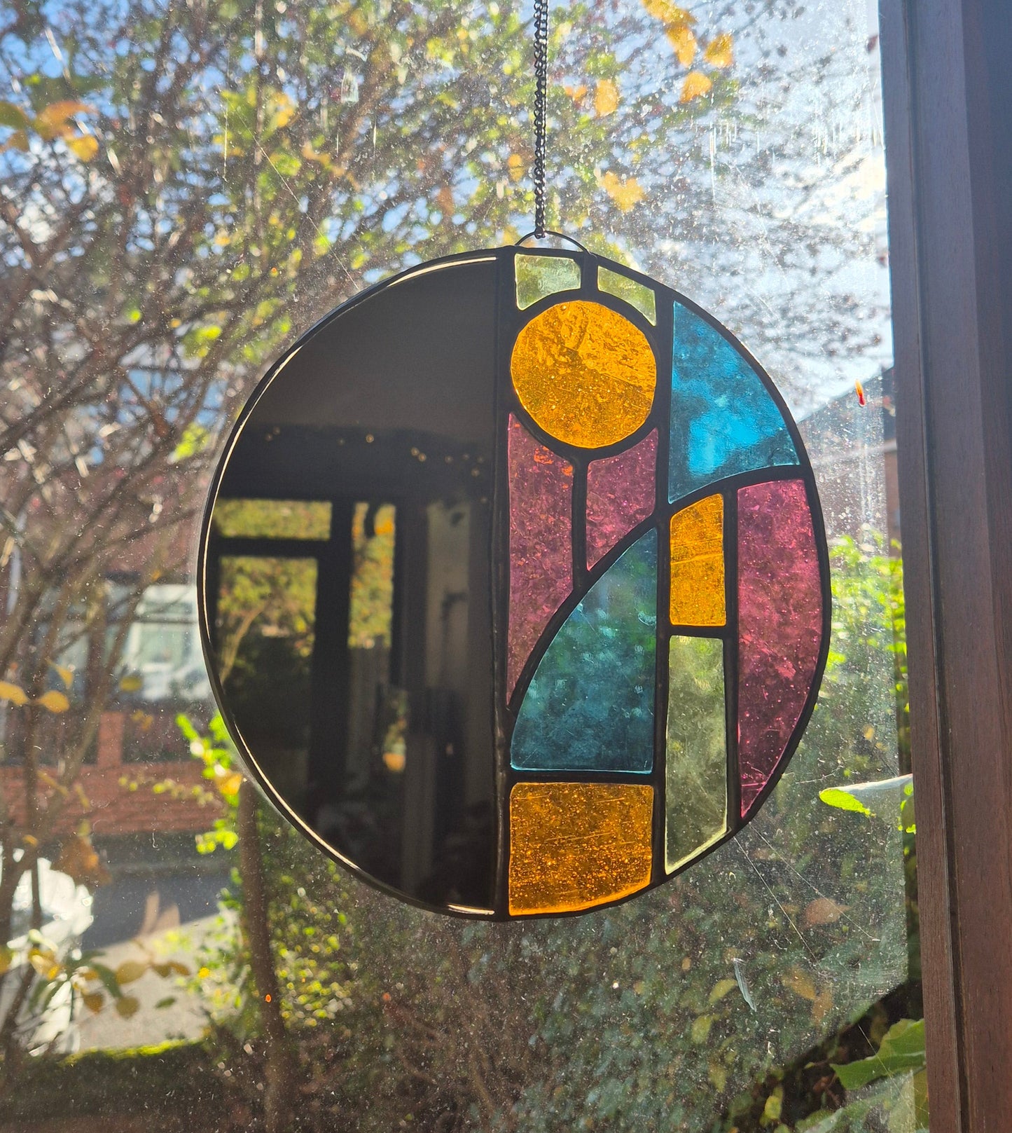 Art Deco Style Stained Glass Round Mirror