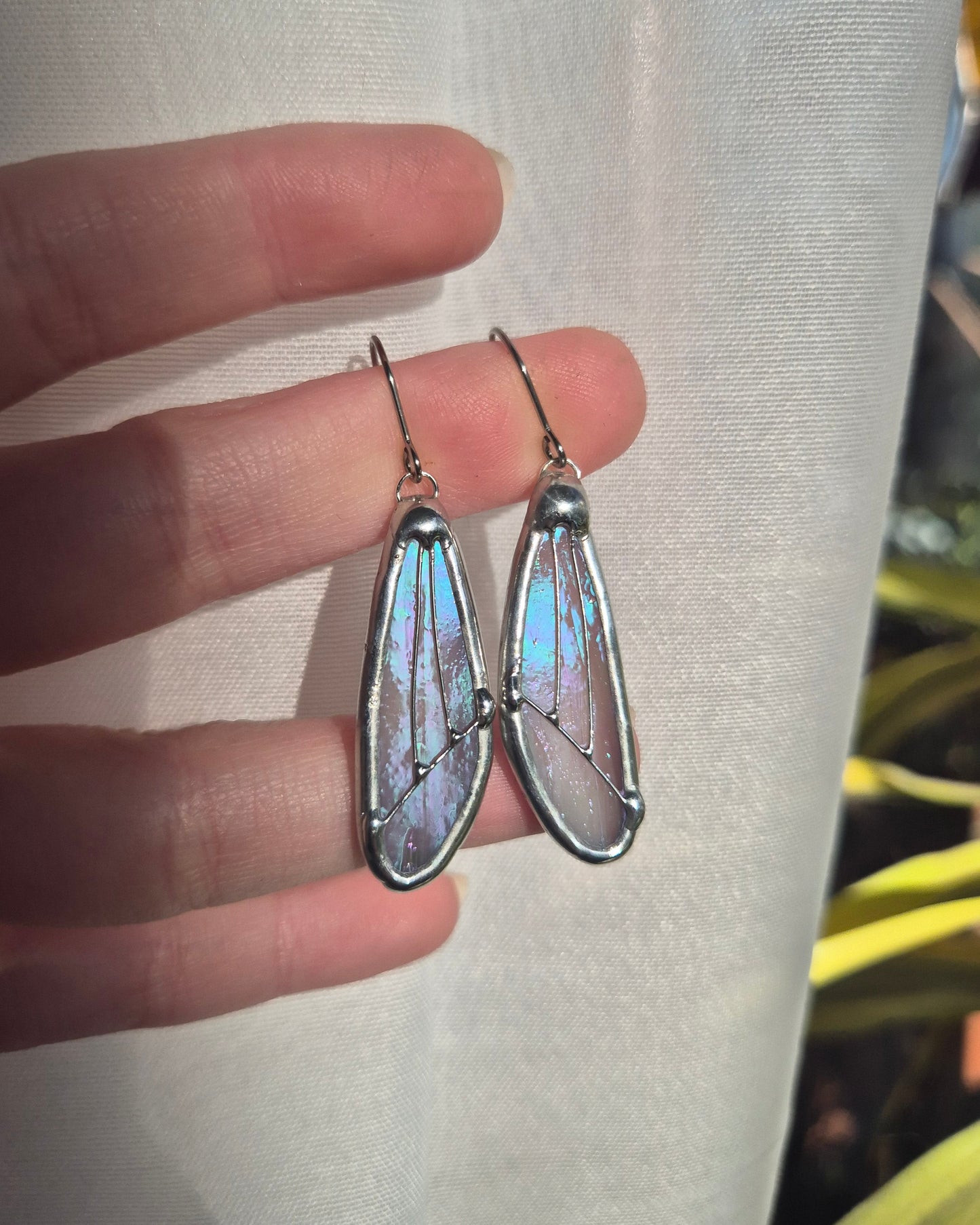 Pink Iridescent Small Wing Earrings