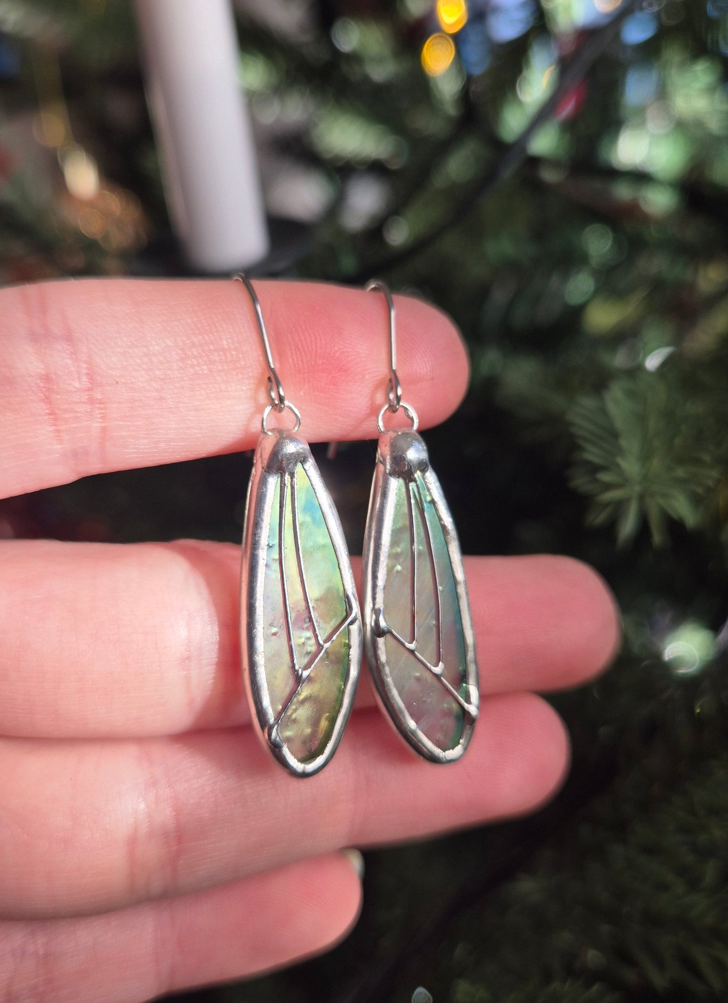 Pink Iridescent Wing Earrings