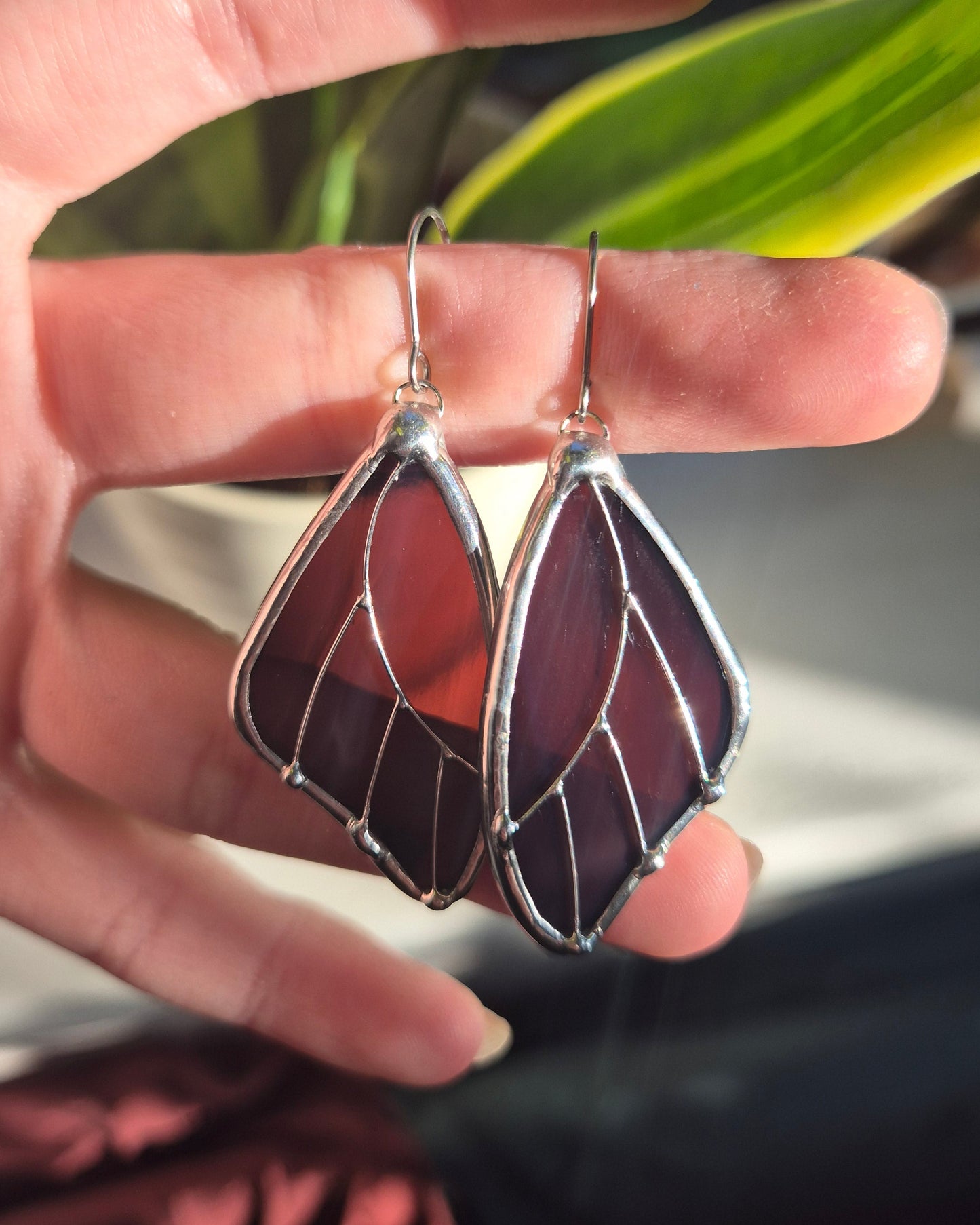 Burgundy Wispy Butterfly Wing Earrings